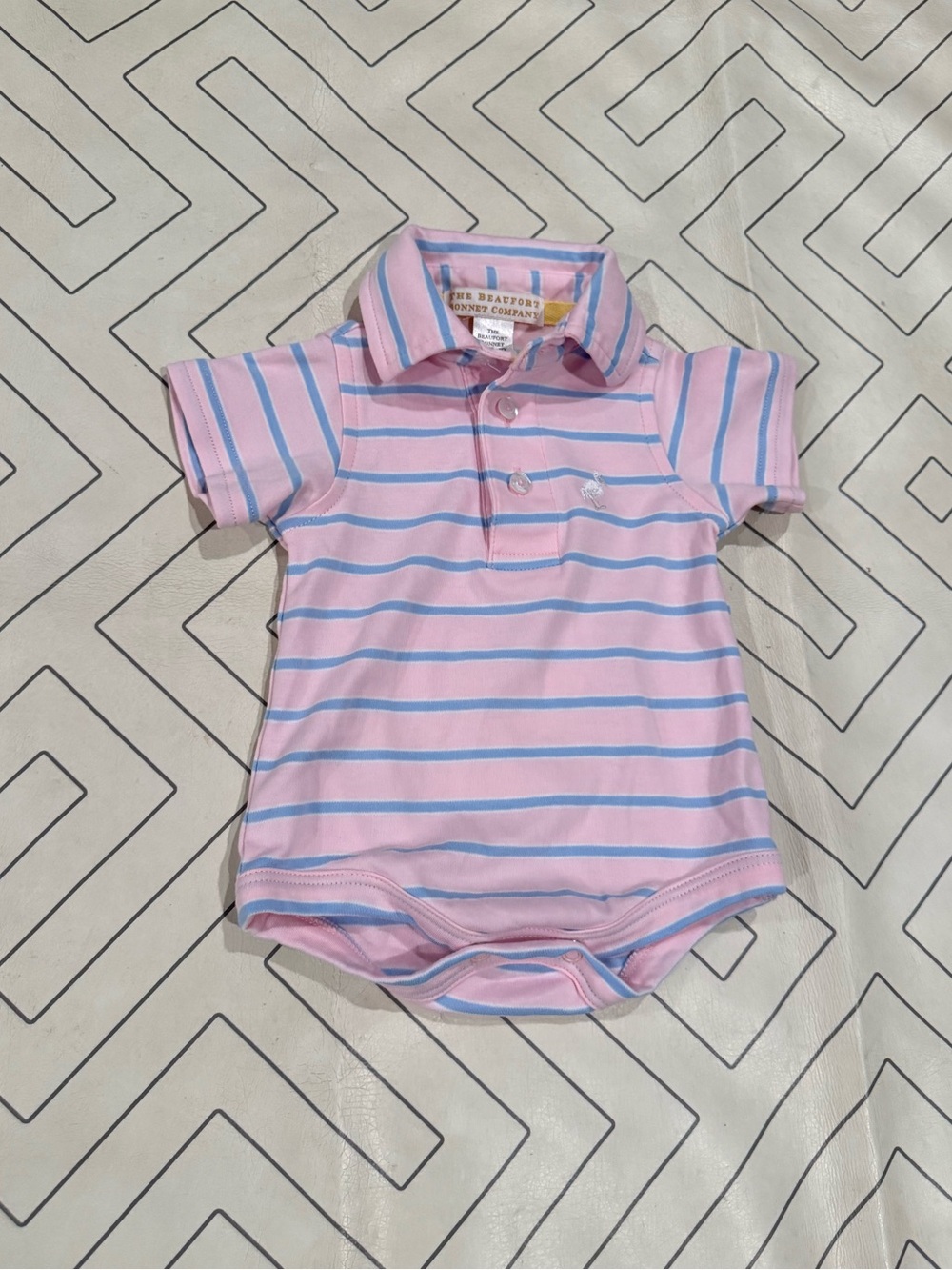 TBBC Baby Pink & Light Blue Striped Polo Onesie